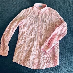 J. McLaughlin Gingham Crinkle Stretch Cotton Button Up Shirt Size Small